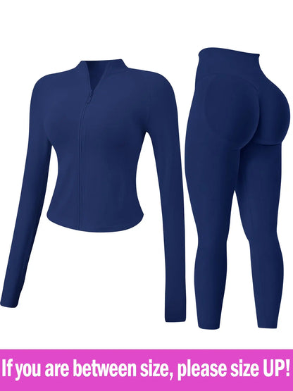 Women'S 2-Piece Tracksuit Set, Seamless Stand-Collar Zipper Windproof Slim Warm Long Sleeve Top & Tight Hip Lifting Pants, Quick Dry Stretchy Breathable with Thumb Holes, Sweatsuit Set, Sweatsuit Outfits