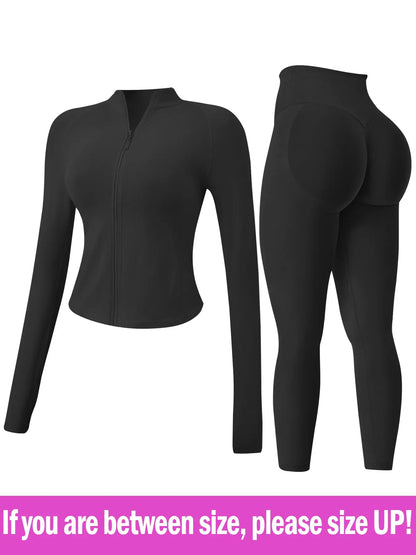 Women'S 2-Piece Tracksuit Set, Seamless Stand-Collar Zipper Windproof Slim Warm Long Sleeve Top & Tight Hip Lifting Pants, Quick Dry Stretchy Breathable with Thumb Holes, Sweatsuit Set, Sweatsuit Outfits