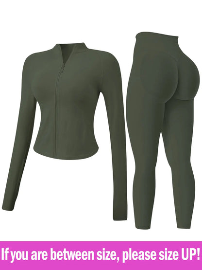 Women'S 2-Piece Tracksuit Set, Seamless Stand-Collar Zipper Windproof Slim Warm Long Sleeve Top & Tight Hip Lifting Pants, Quick Dry Stretchy Breathable with Thumb Holes, Sweatsuit Set, Sweatsuit Outfits