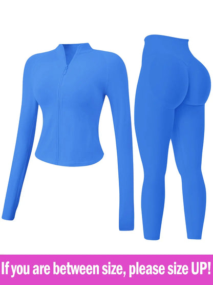 Women'S 2-Piece Tracksuit Set, Seamless Stand-Collar Zipper Windproof Slim Warm Long Sleeve Top & Tight Hip Lifting Pants, Quick Dry Stretchy Breathable with Thumb Holes, Sweatsuit Set, Sweatsuit Outfits