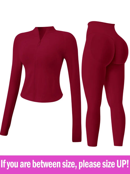 Women'S 2-Piece Tracksuit Set, Seamless Stand-Collar Zipper Windproof Slim Warm Long Sleeve Top & Tight Hip Lifting Pants, Quick Dry Stretchy Breathable with Thumb Holes, Sweatsuit Set, Sweatsuit Outfits