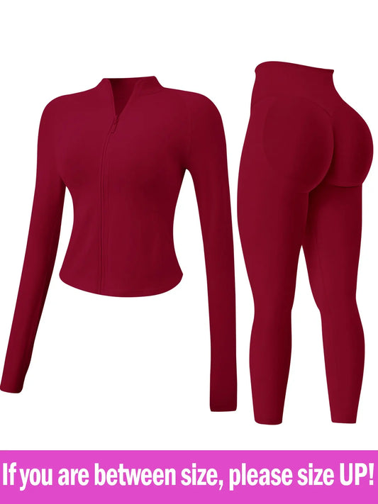 Women'S 2-Piece Tracksuit Set, Seamless Stand-Collar Zipper Windproof Slim Warm Long Sleeve Top & Tight Hip Lifting Pants, Quick Dry Stretchy Breathable with Thumb Holes, Sweatsuit Set, Sweatsuit Outfits