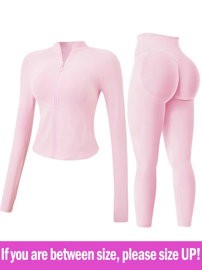 Women'S 2-Piece Tracksuit Set, Seamless Stand-Collar Zipper Windproof Slim Warm Long Sleeve Top & Tight Hip Lifting Pants, Quick Dry Stretchy Breathable with Thumb Holes, Sweatsuit Set, Sweatsuit Outfits
